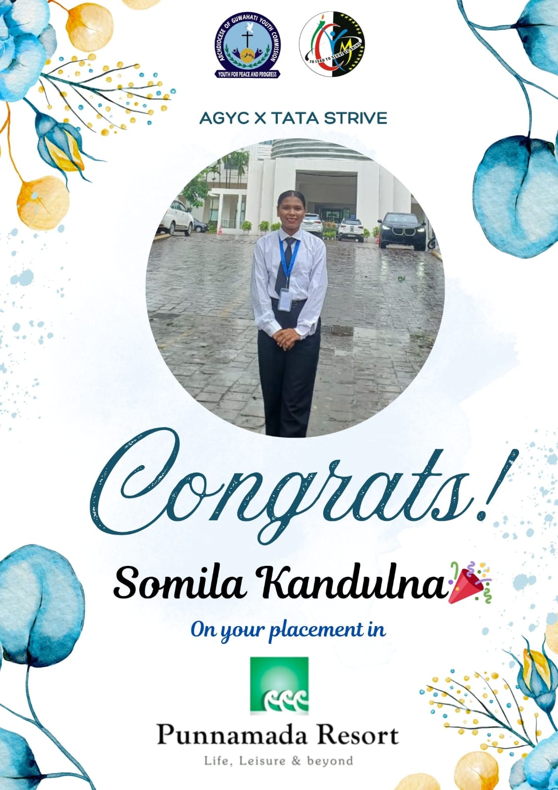 Huge congrats to Somila Kandulna on securing a placement in the Food & Beverages department at Punnamada Resort, Alleppey, Kerala